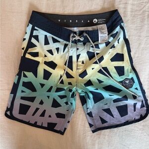 VISSLA Men's Geometric Blue and Green Board Shorts